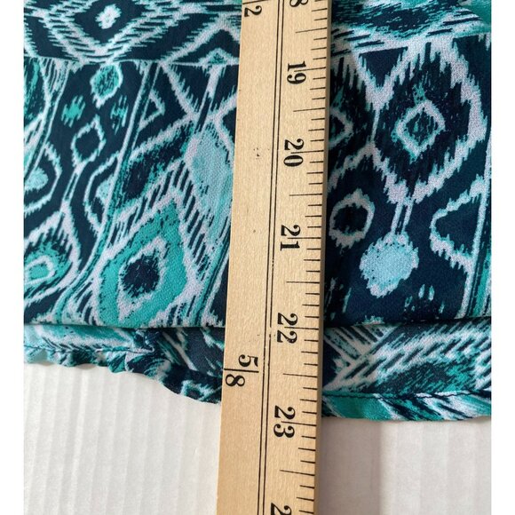 New York & Company Halter Top XS Teal Blue Tribal Print Blouse Ethnic Boho Artsy - Picture 7 of 10